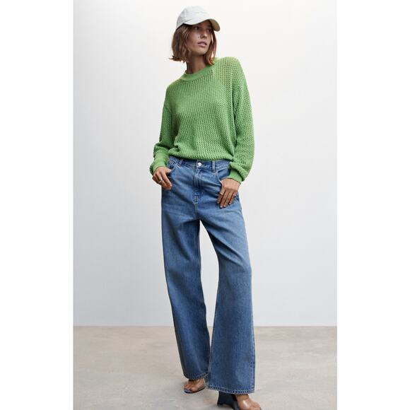 Mango Openwork Knit Green Loose Fit Sweater Small - Picture 3 of 11